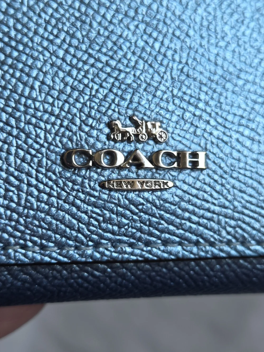 Coach Accordion Zip Wallet in Metallic Blue